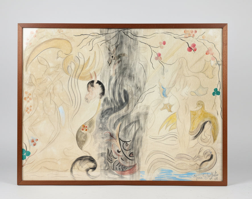Peinture ésotérique de Marie Gosselin "les émules de Philémon et Baucis" 1962