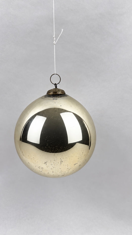 Boule de pardon ancienne en verre argenté, diamètre 16 cm