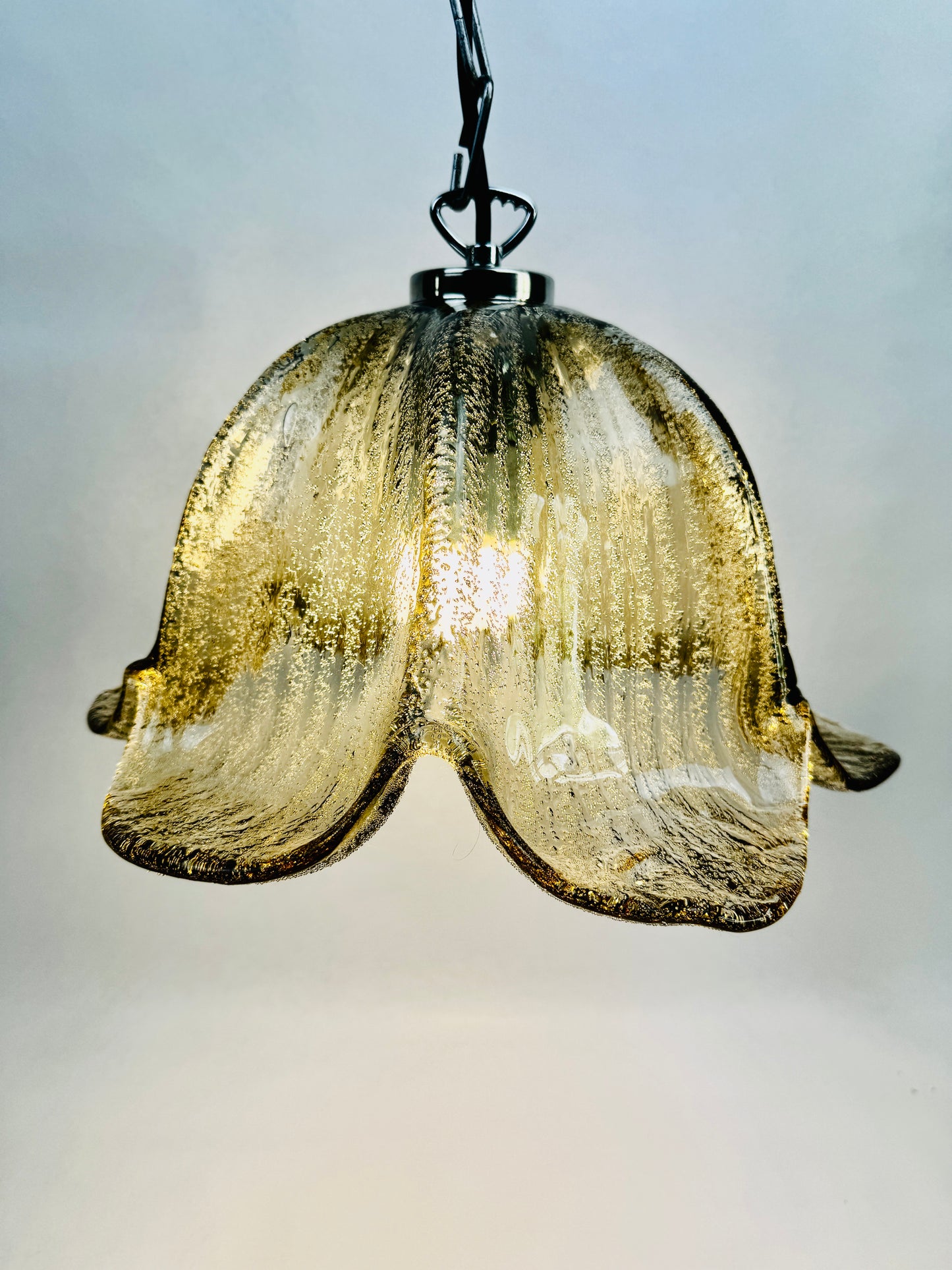 Suspension vintage Briloner Leuchten verre bullé gris fumé 1970