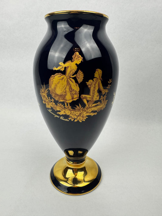 Vase Limoges Castel décor romantique doré à l’or 22 carats – H25 cm
