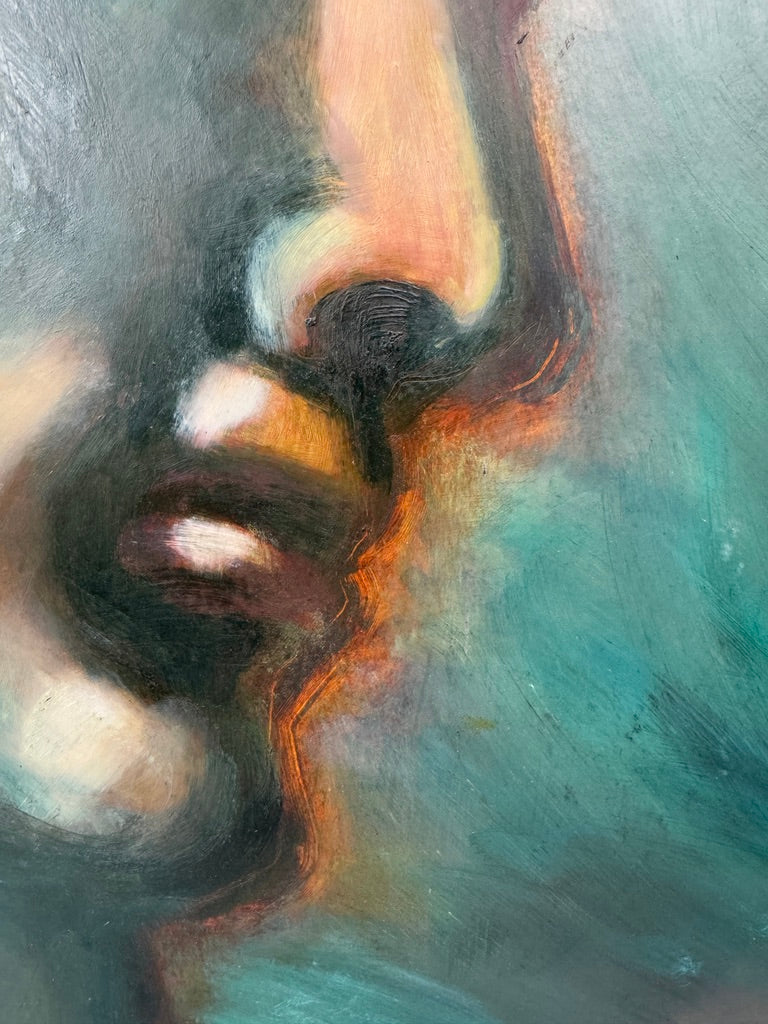 Huile sur carton – Étude stylisée Art Déco d’après l’Adam de la Chapelle Sixtine – 60 x 80 cm