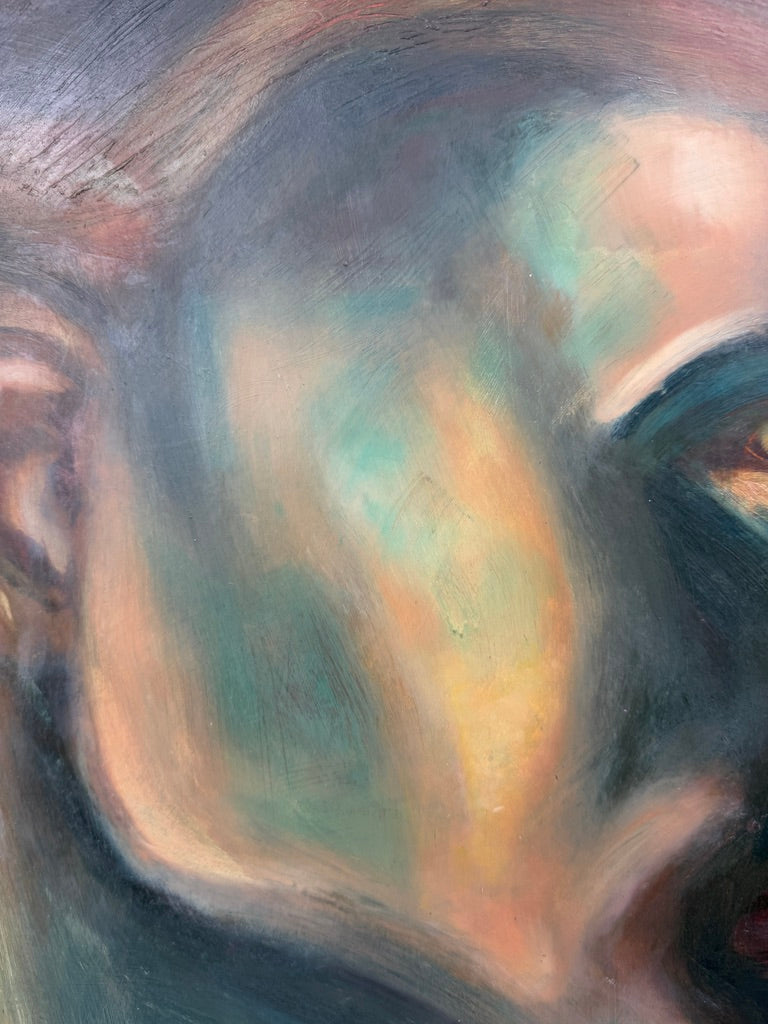 Huile sur carton – Étude stylisée Art Déco d’après l’Adam de la Chapelle Sixtine – 60 x 80 cm