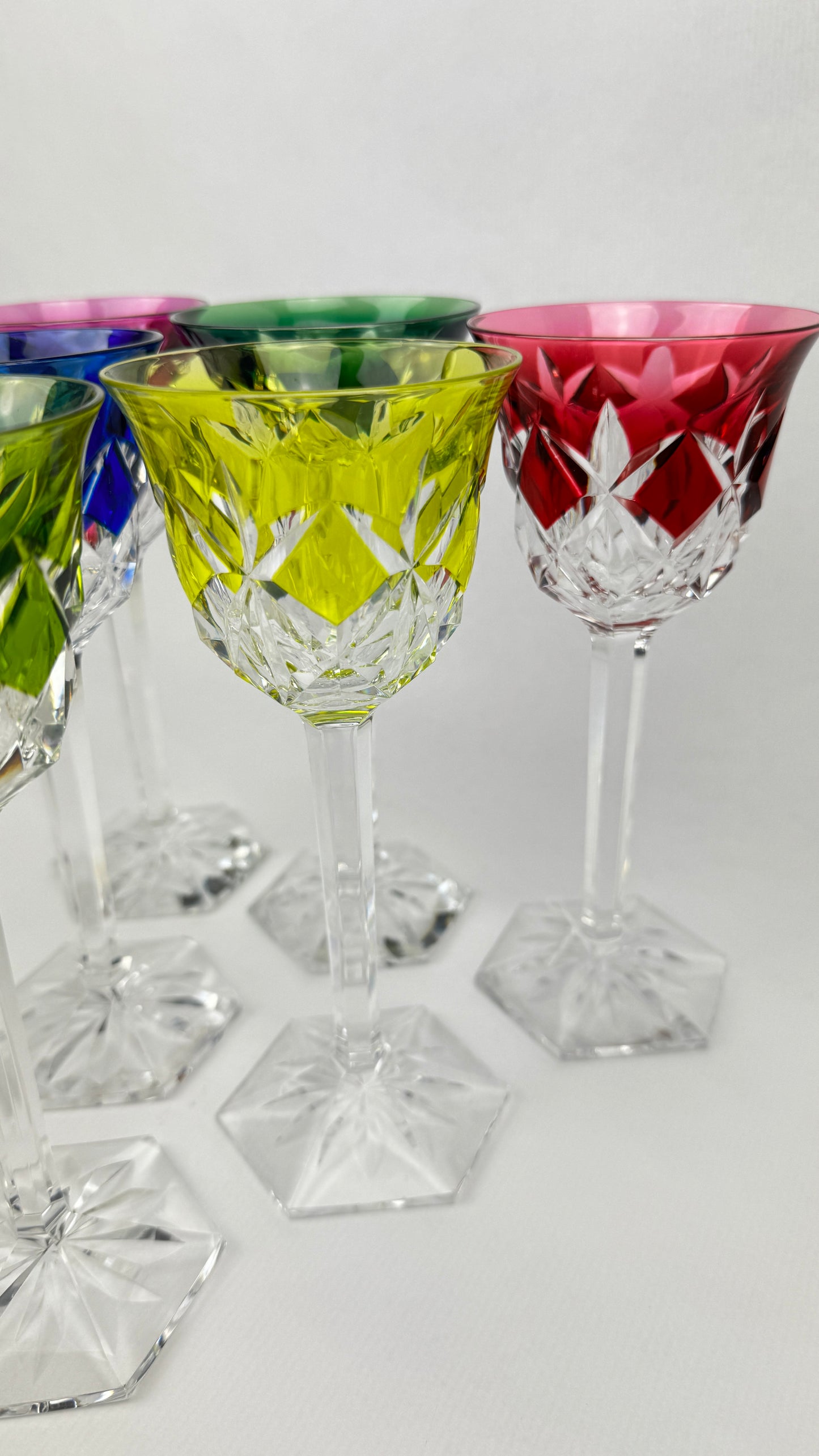 6 verres Roemer Val Saint Lambert cristal couleur 19 cm