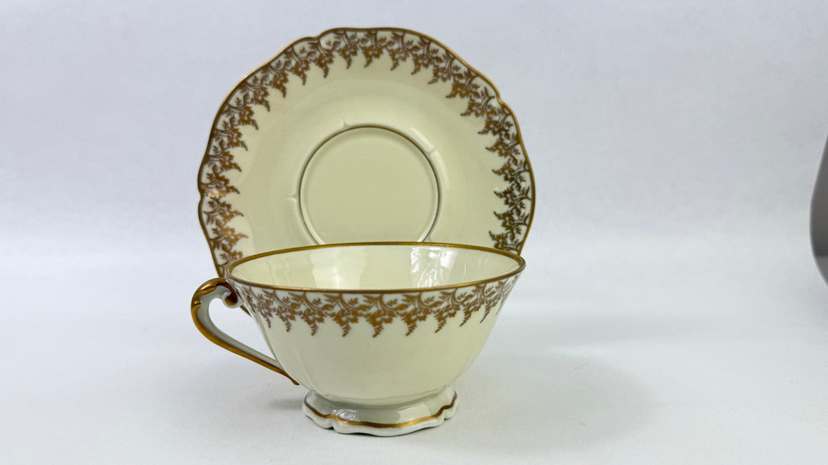 Tête-à-tête Limoges ivoire et or, service à thé vintage 8 pièces