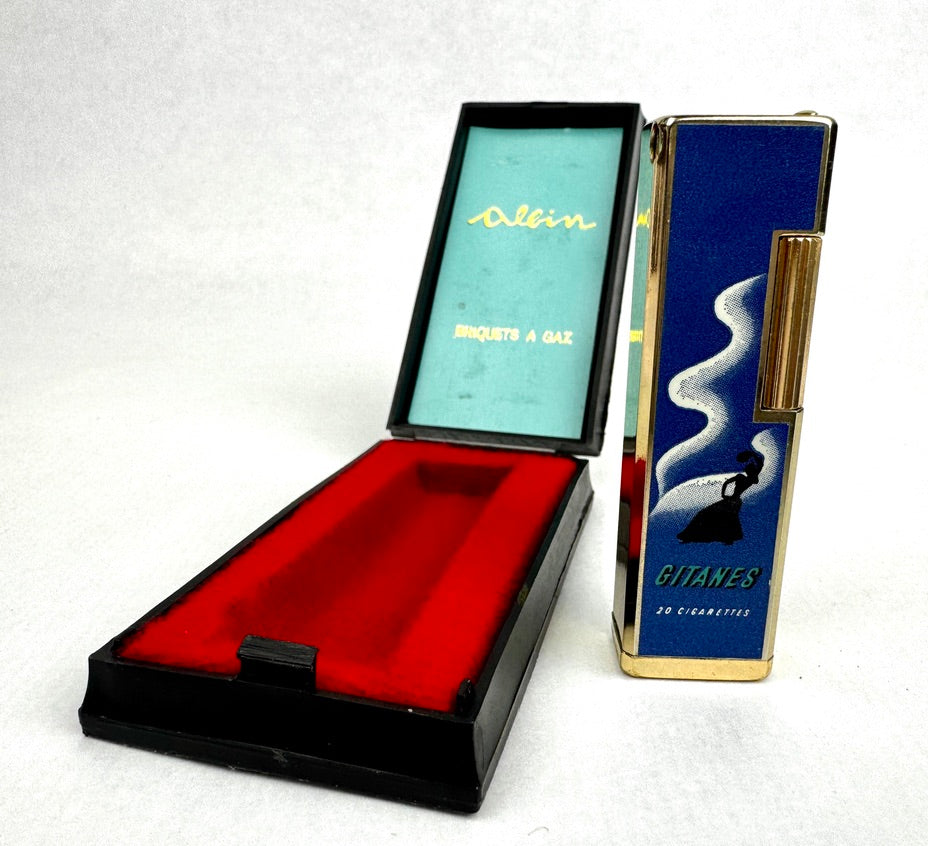 Briquet à gaz Albin Publicité Gitanes Années 1960 (avec écrin d’origine)