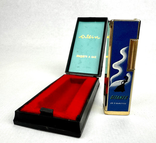 Briquet à gaz Albin Publicité Gitanes Années 1960 (avec écrin d’origine)