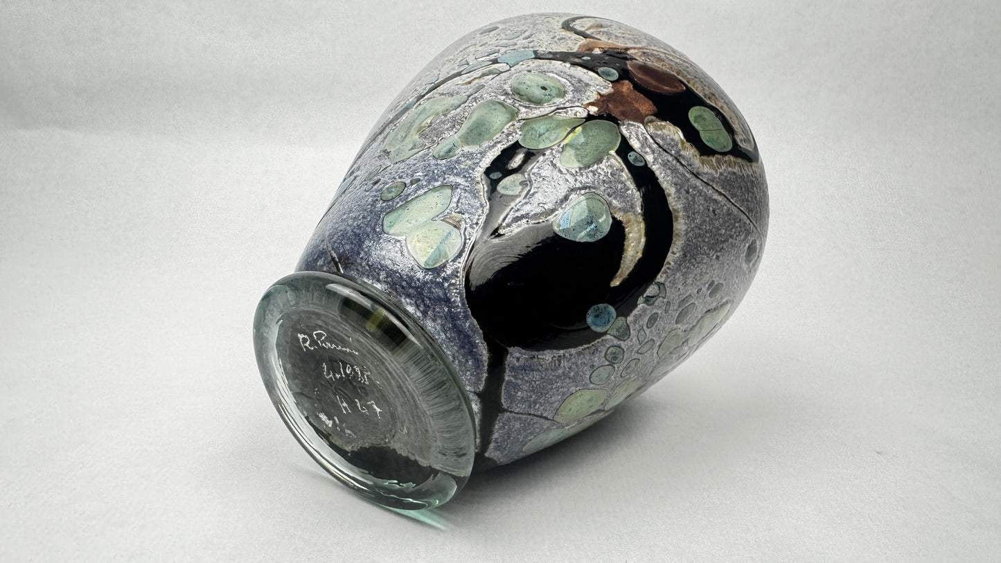 Vase en verre d’art signé René Pierini – Studio glass français, 1985