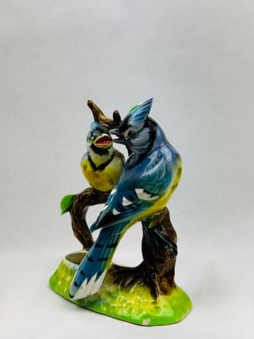 Figurine japonaise en porcelaine couple de Geais – “Blue Jay” – C.F. Co, vers 1950