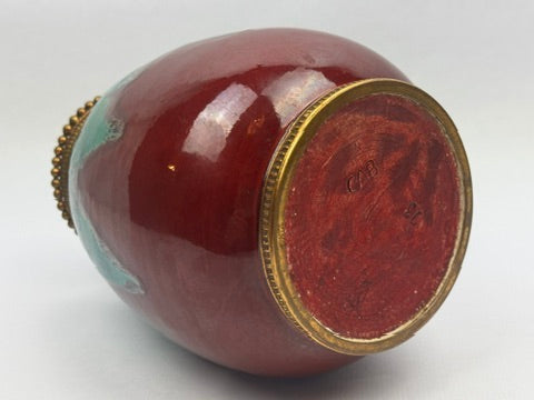 Vase CAB (Céramique d’Art de Bordeaux) – glaçure vert turquoise & rouge-bordeaux