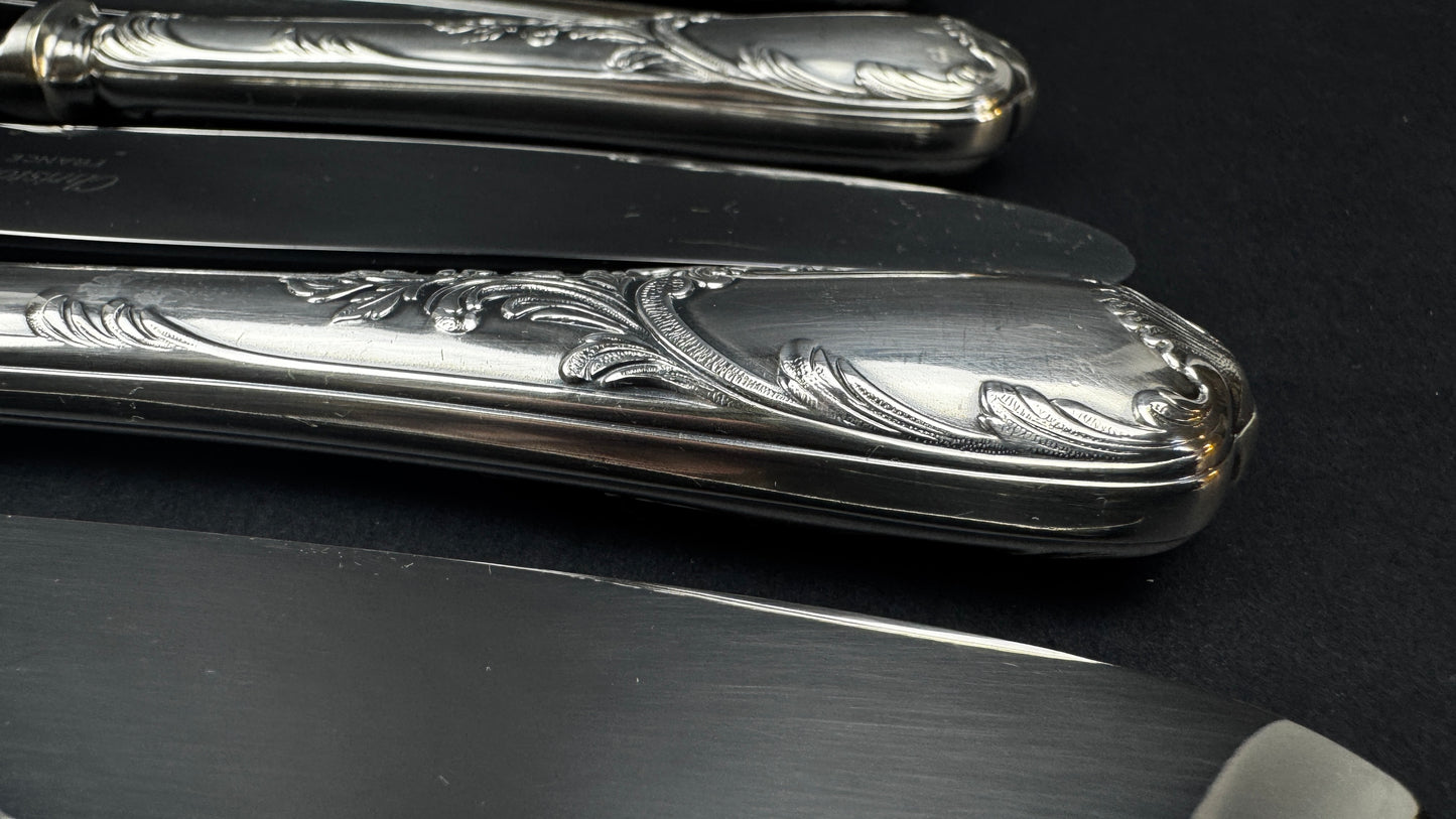 Lot de 6 couteaux de table Christofle modèle Marly – métal argenté – 24,5 cm