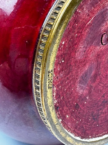 Vase CAB (Céramique d’Art de Bordeaux) – glaçure vert turquoise & rouge-bordeaux