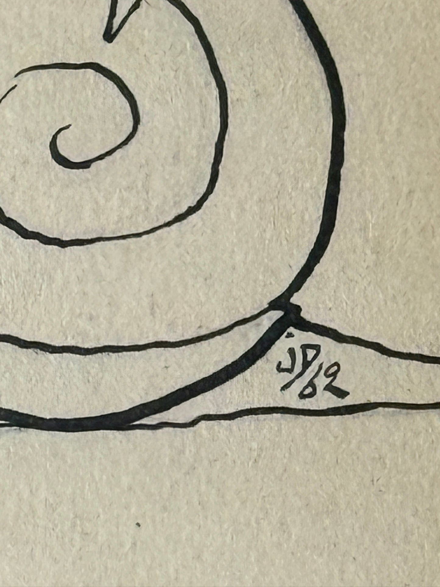 Dessin à l'encre, joueur de flûte sur un escargot 1962