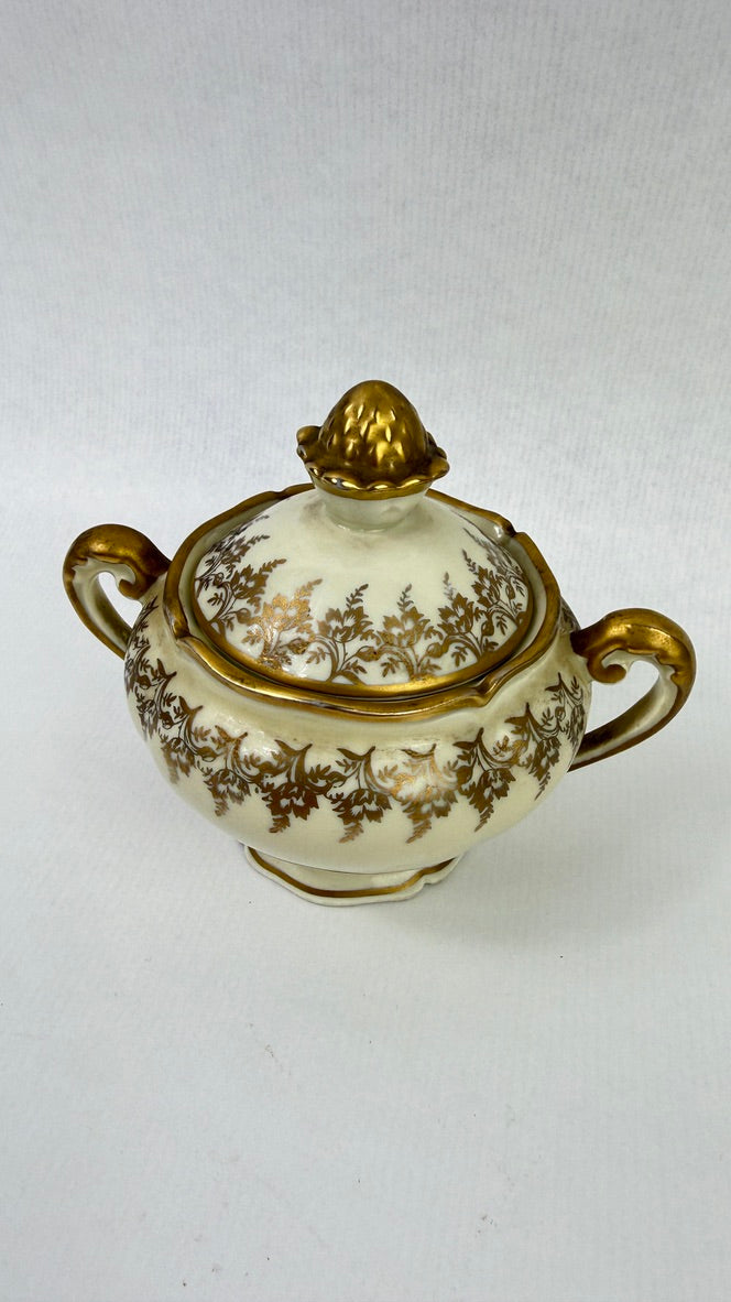 Tête-à-tête Limoges ivoire et or, service à thé vintage 8 pièces