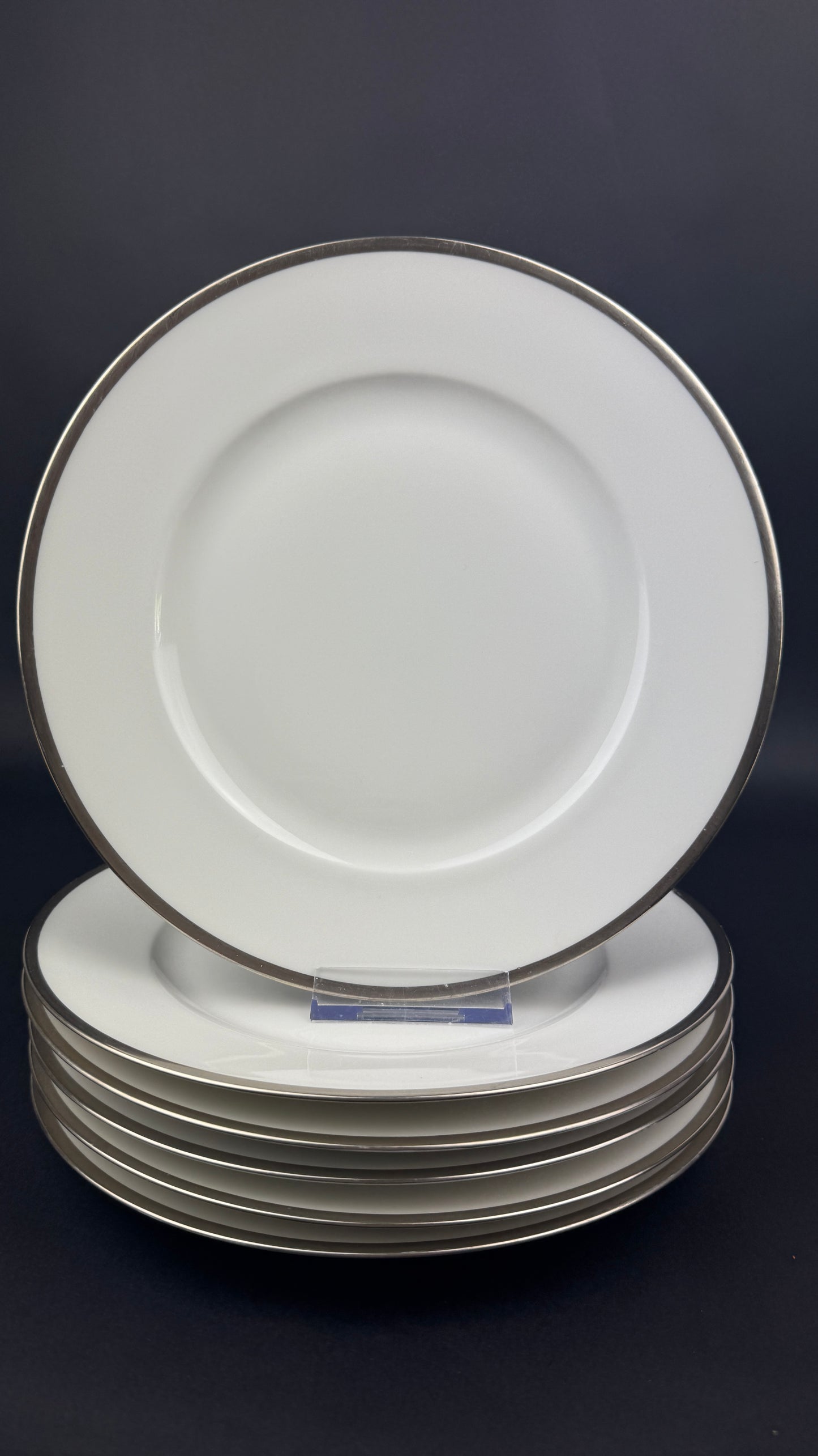 Raynaud, Fontainebleau Platine, suite de 6 assiettes à aile 22 cm