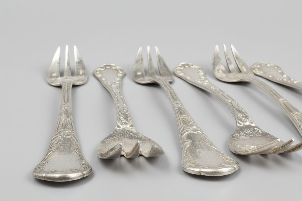 Six fourchettes a huitres Christofle modele Chrysanthème metal argente
