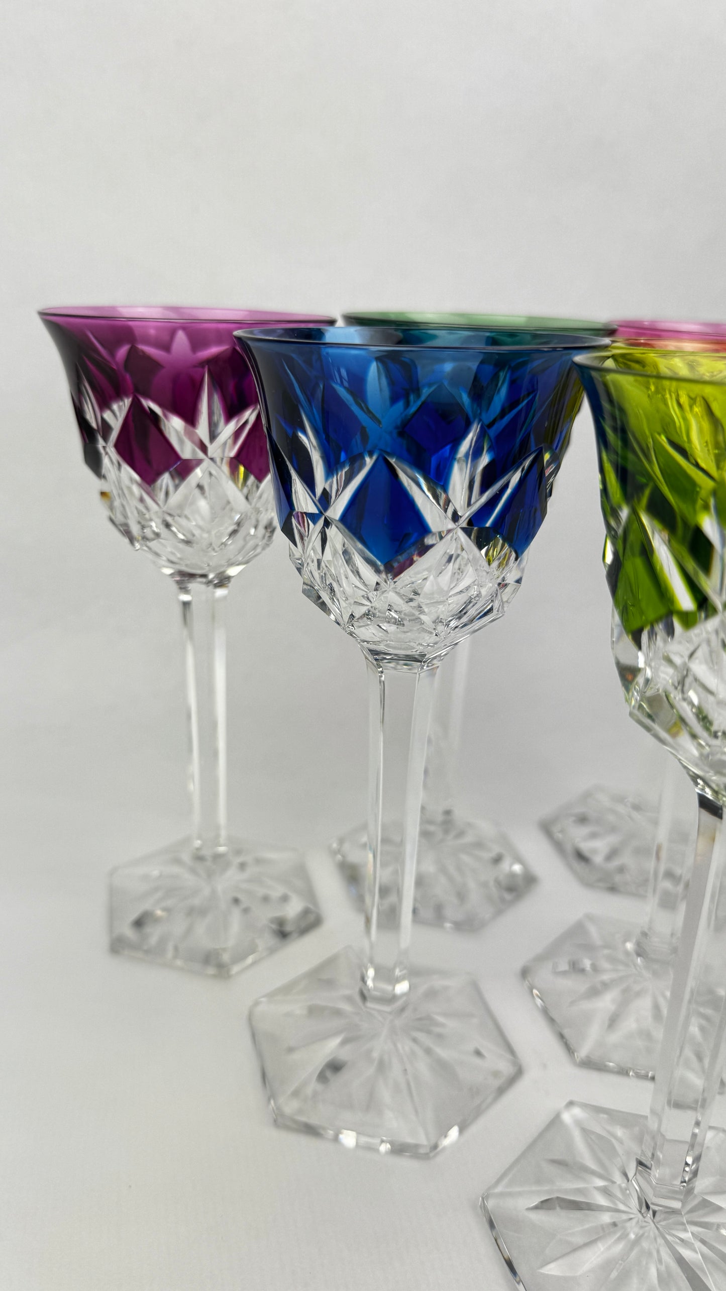 6 verres Roemer Val Saint Lambert cristal couleur 19 cm