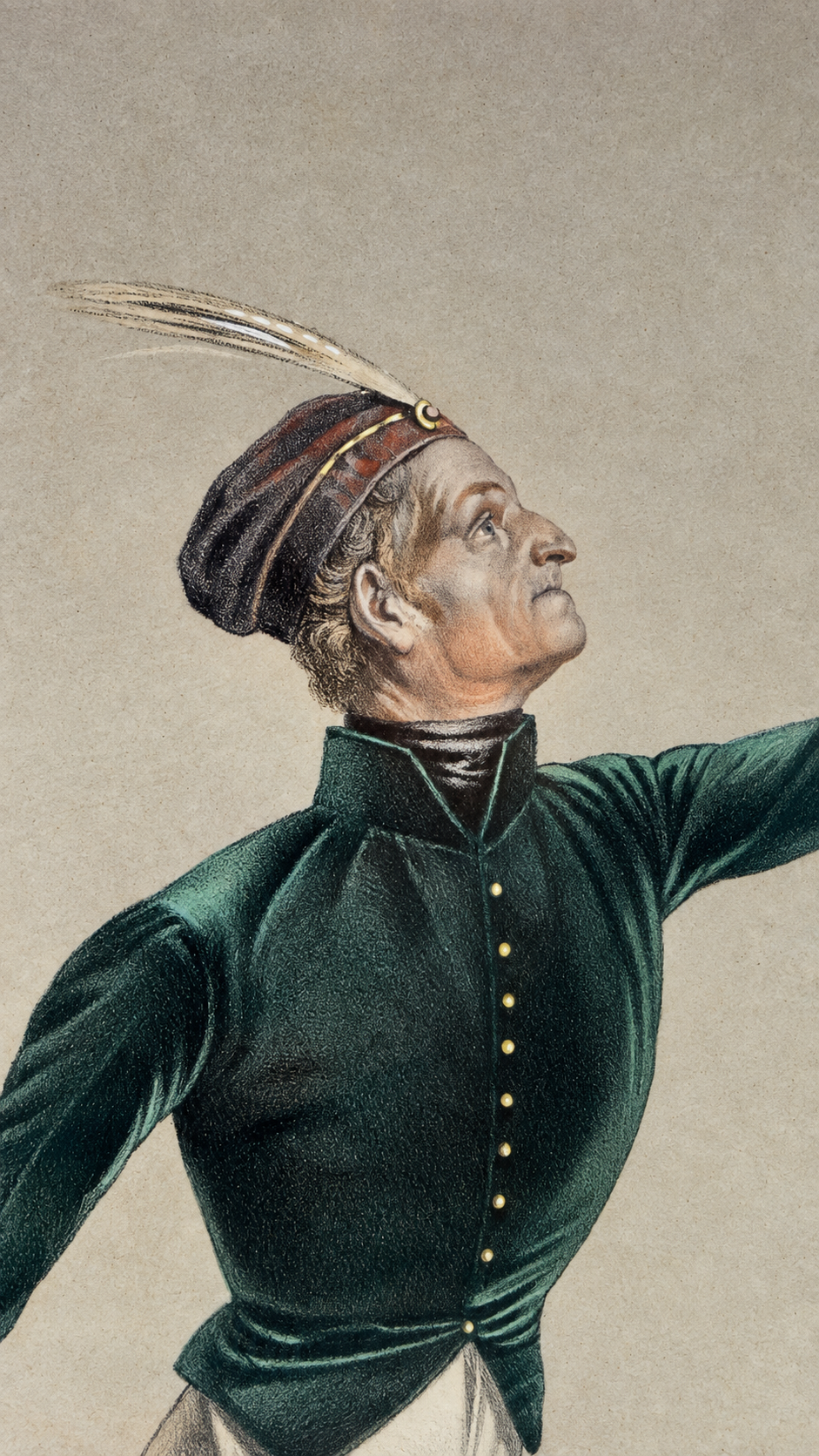 Billiaut sur la glace dans la pose du Mercure, lithographie en couleurs XIXe, dédicacée