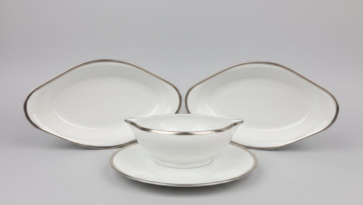 Saucière et deux raviers  Raynaud modèle Fontainebleau platine