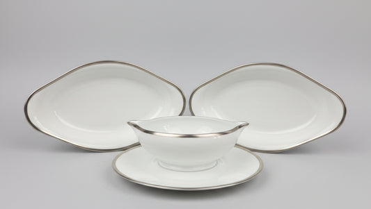 Saucière et deux raviers  Raynaud modèle Fontainebleau platine