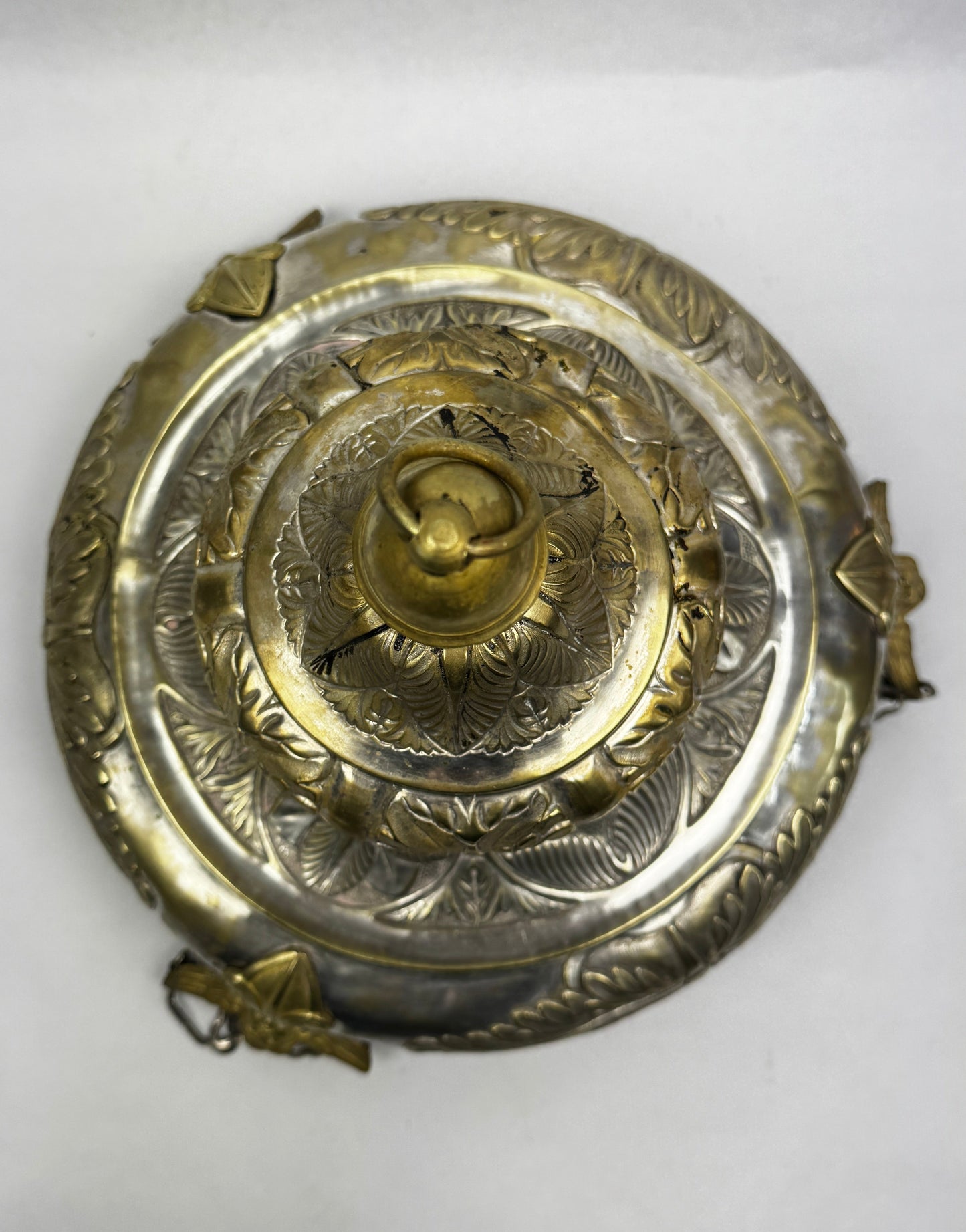 Lampe de sanctuaire ancienne laiton argenté ange ailé 130 cm