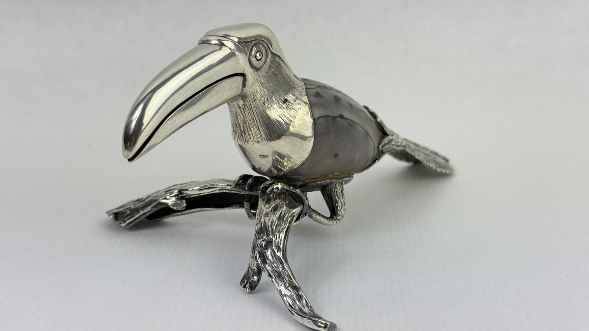 Toucan décoratif en argent sterling 925 et pierre naturelle – 10 cm