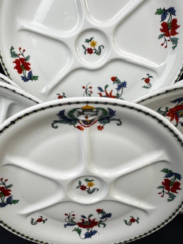 Série de 6 assiettes compartimentées Porcelaine de Paris modèle Pavot