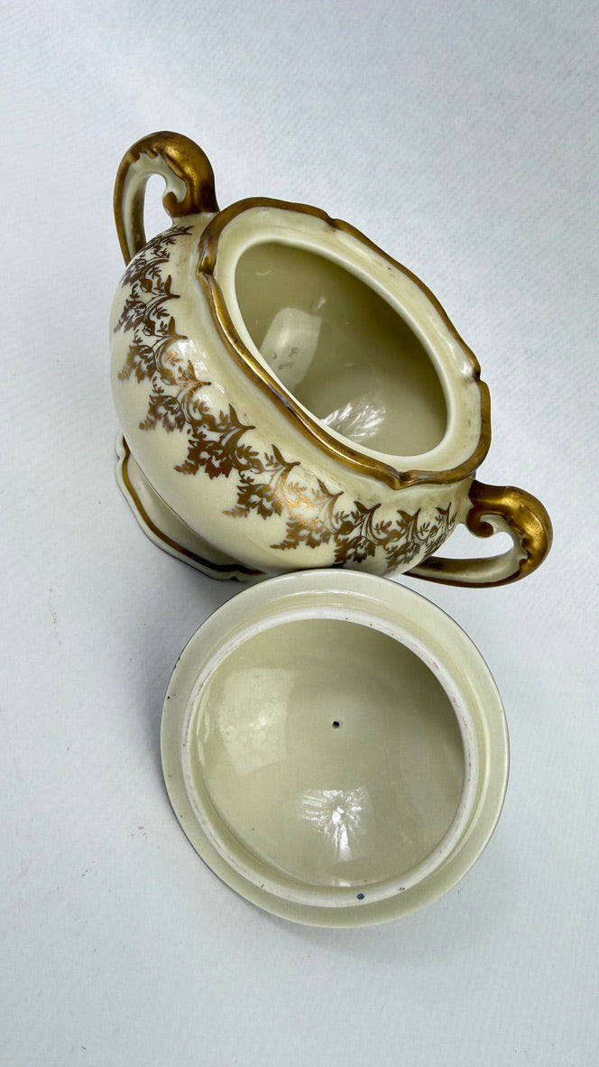 Tête-à-tête Limoges ivoire et or, service à thé vintage 8 pièces