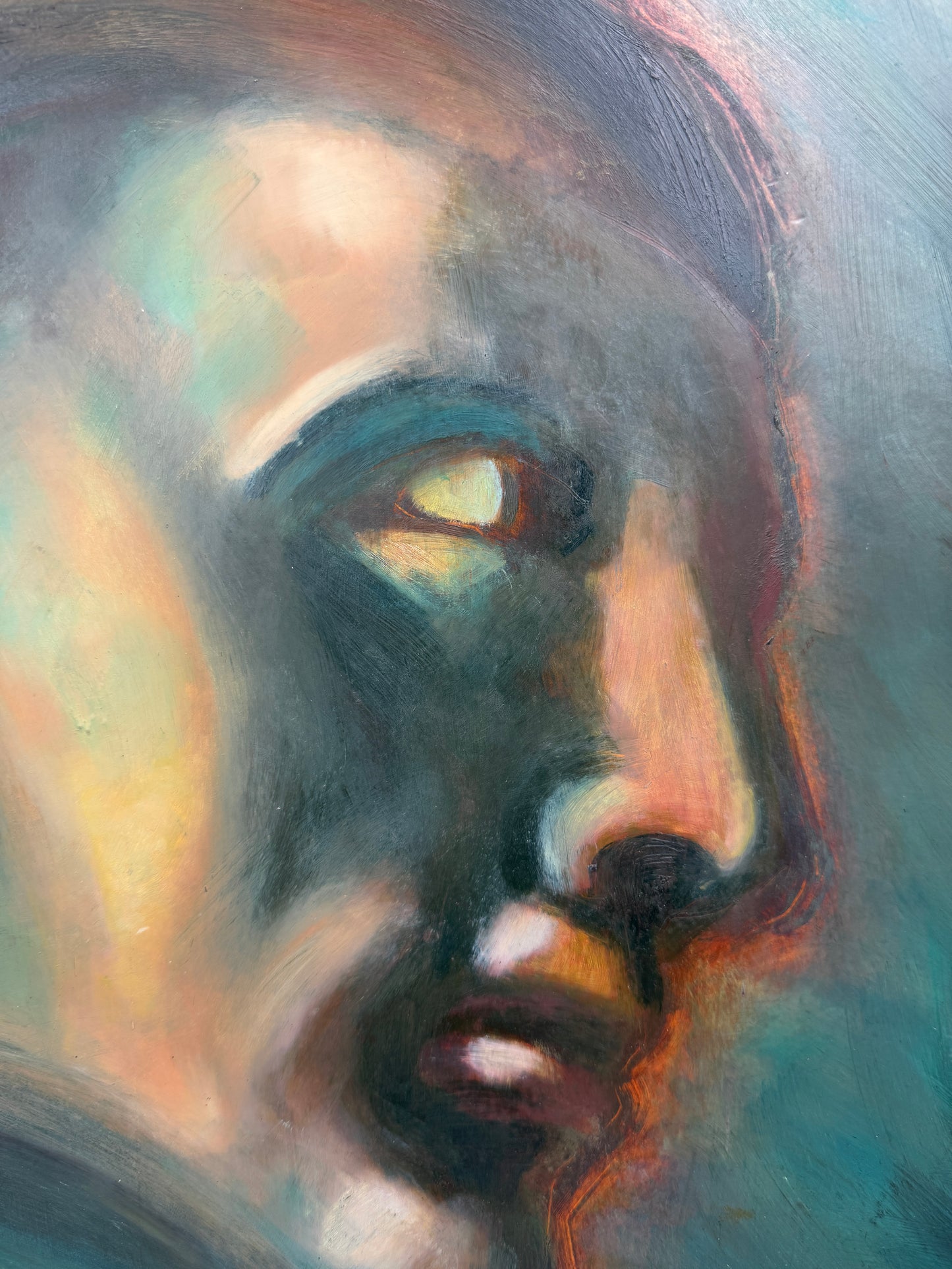 Huile sur carton – Étude stylisée Art Déco d’après l’Adam de la Chapelle Sixtine – 60 x 80 cm