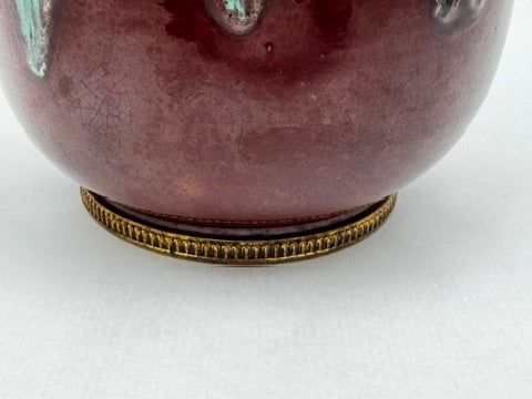 Vase CAB (Céramique d’Art de Bordeaux) – glaçure vert turquoise & rouge-bordeaux