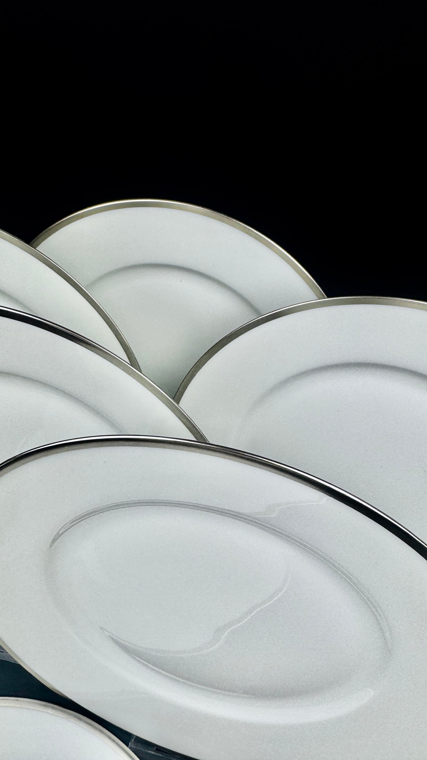 Raynaud, Fontainebleau Platine, suite de 6 assiettes à aile 25 cm