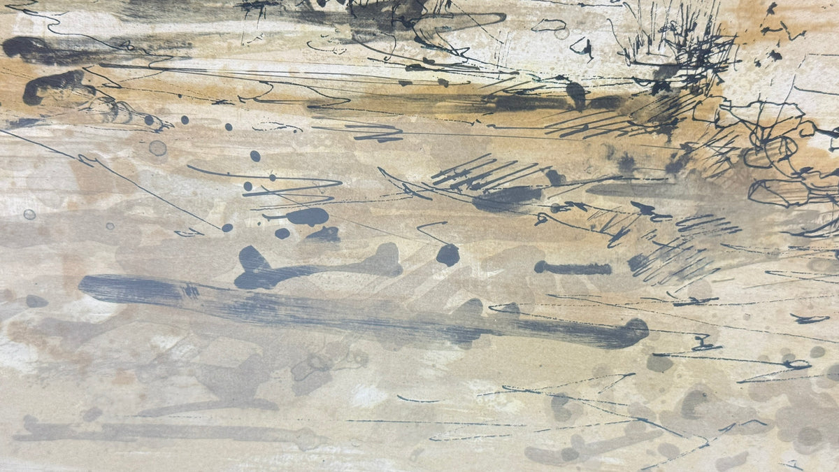 Dessin original encre et aquarelle La Charité sur Loire XXe siècle encadré