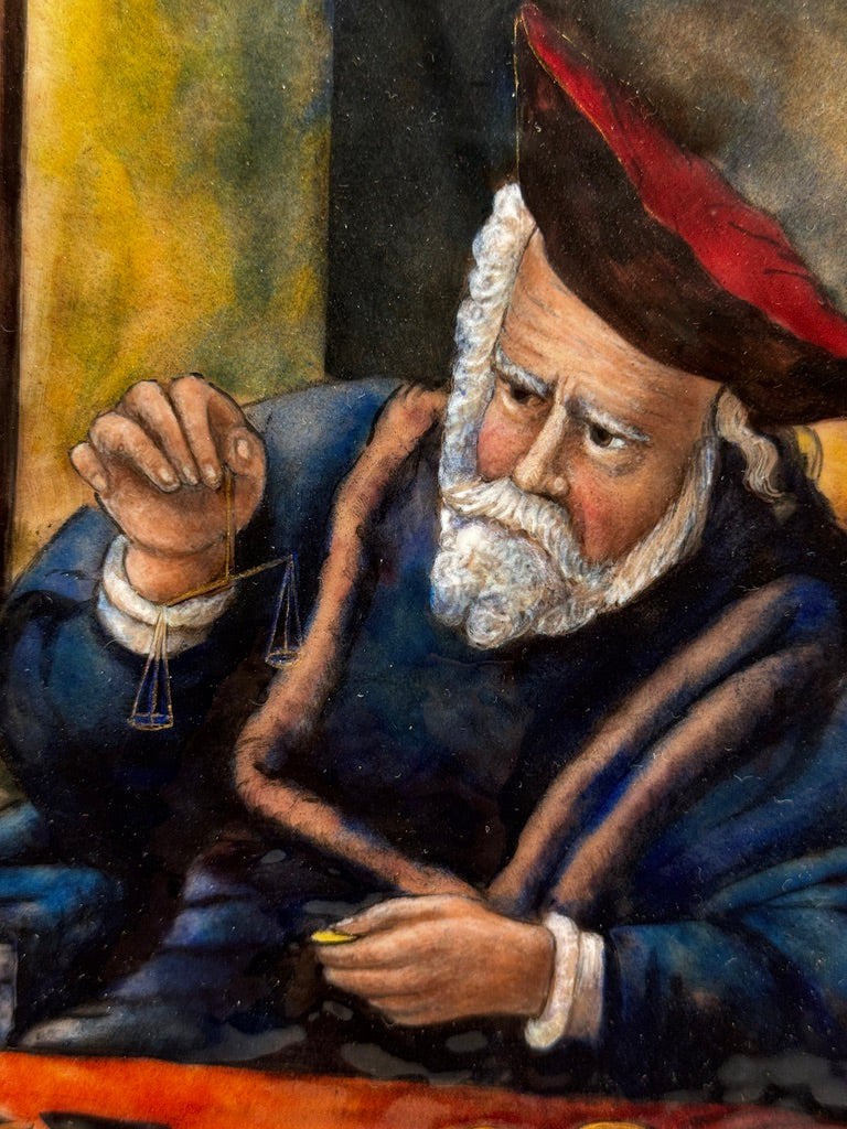 Émail de Limoges signé Bonnet – « Le Changeur » d’après Koninck – grand format 39x45 cm