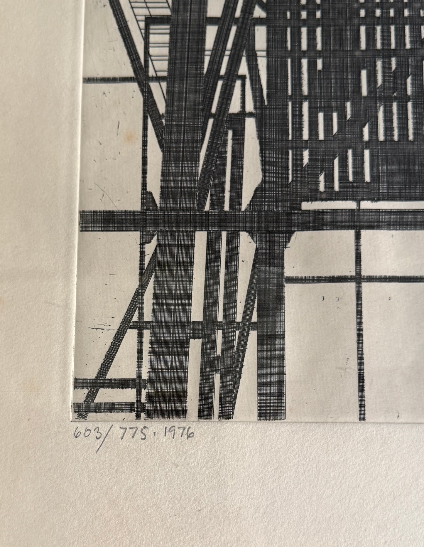 Rasmus Nellemann lithographie signee 1976 structure industrielle 37,5 x 46 cm