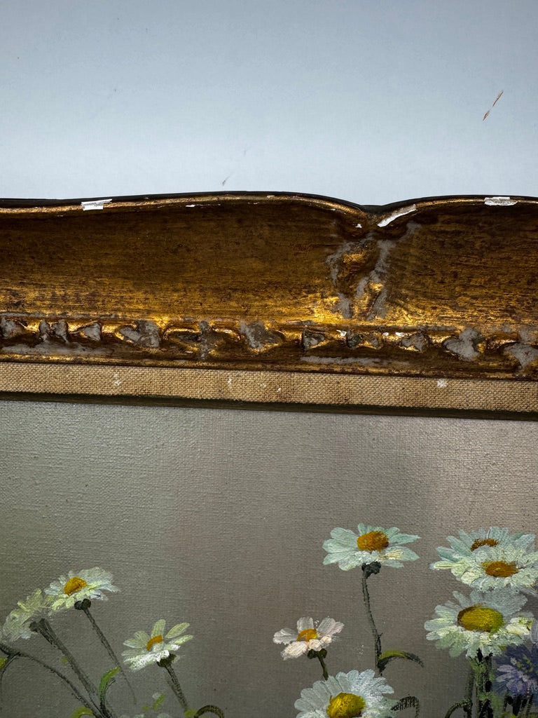 André Robert – Bouquet champêtre dans un pichet en grès – Huile sur toile, 90 × 70 cm