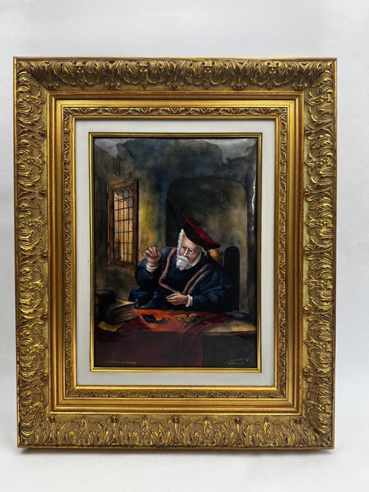 Émail de Limoges signé Bonnet – « Le Changeur » d’après Koninck – grand format 39x45 cm