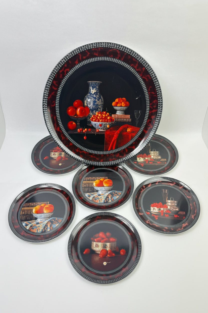 Bernardaud Limoges Ensemble « Fruits rouges » par Jean-Claude Chauray, 7 pièces