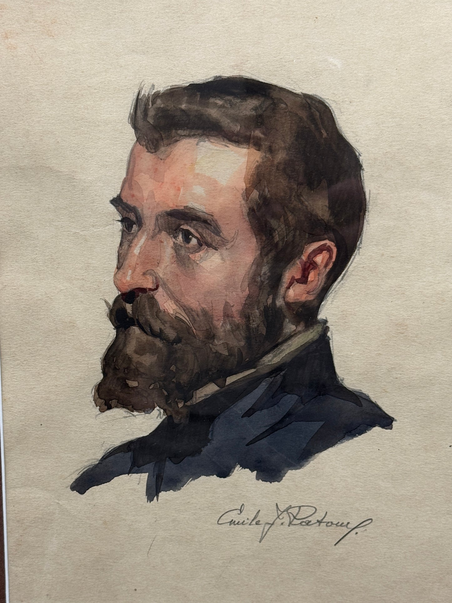 Emile Joseph Patoux, aquarelle, portrait d'homme