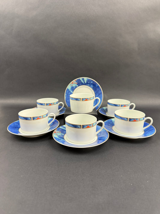 Christofle porcelaine suite de 6 tasses à thé modèle Alysés