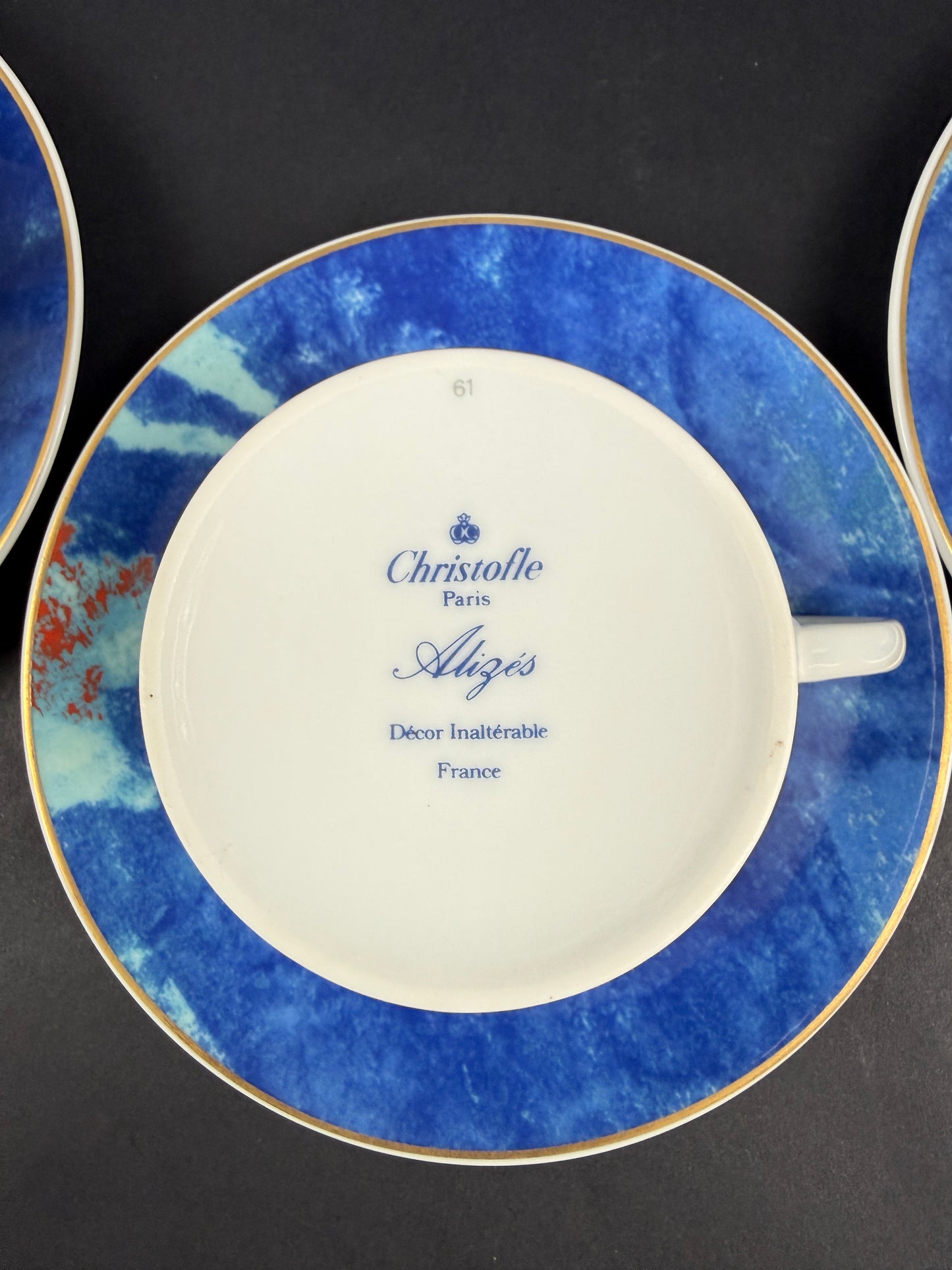 Christofle porcelaine suite de 6 tasses à thé modèle Alysés