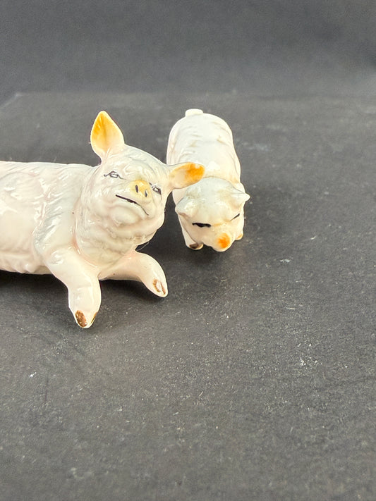 Deux adorables petits cochons en porcelaine