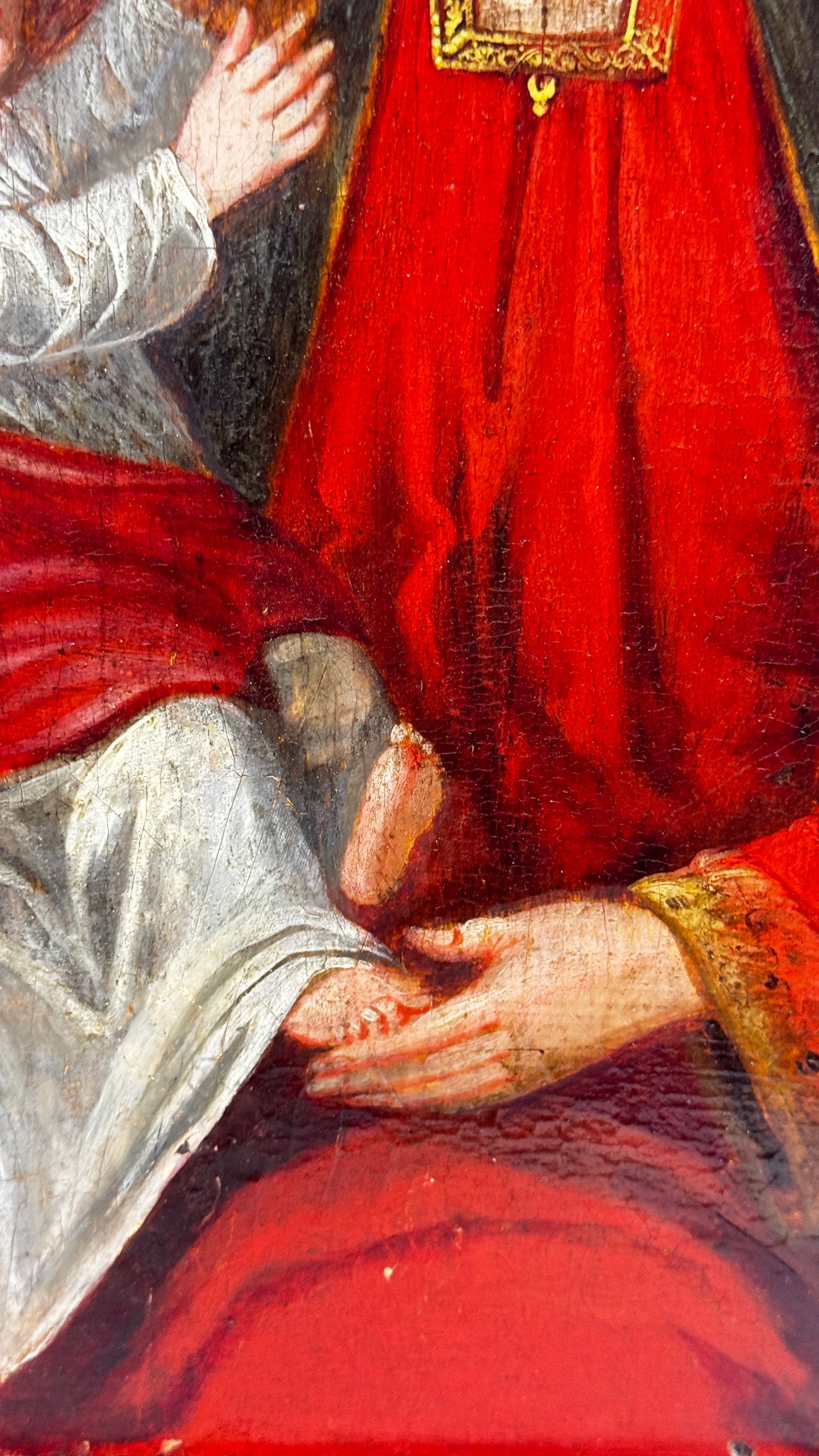 Vierge à l'Enfant Jésus, huile sur panneau de bois 17ème