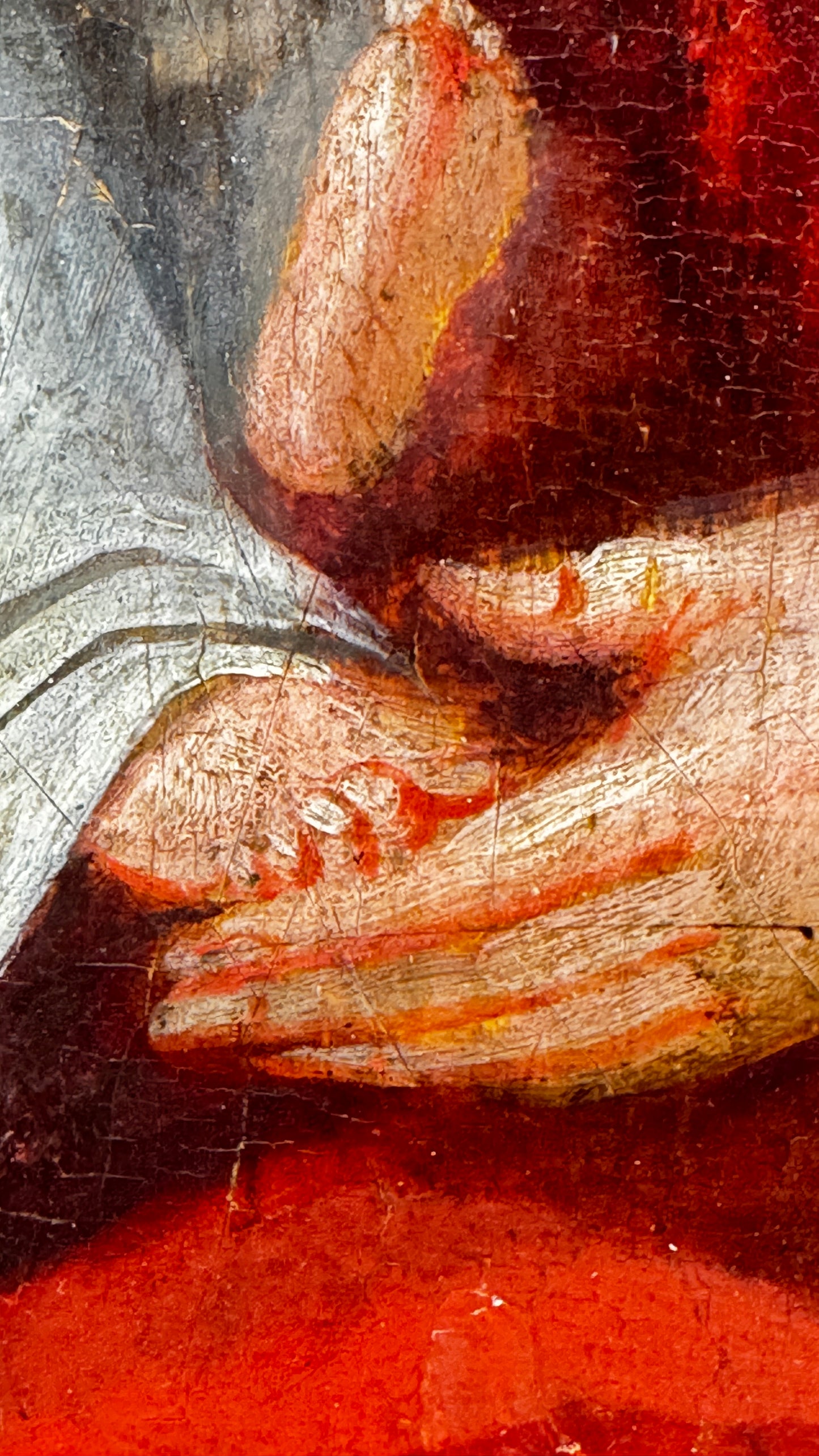 Vierge à l'Enfant Jésus, huile sur panneau de bois 17ème