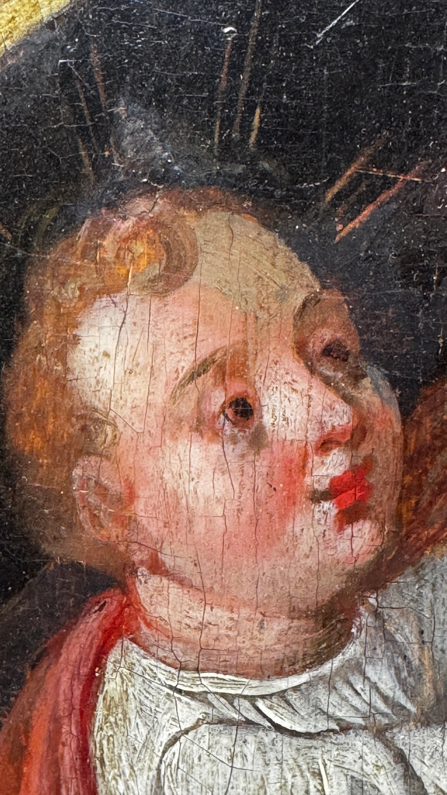 Vierge à l'Enfant Jésus, huile sur panneau de bois 17ème
