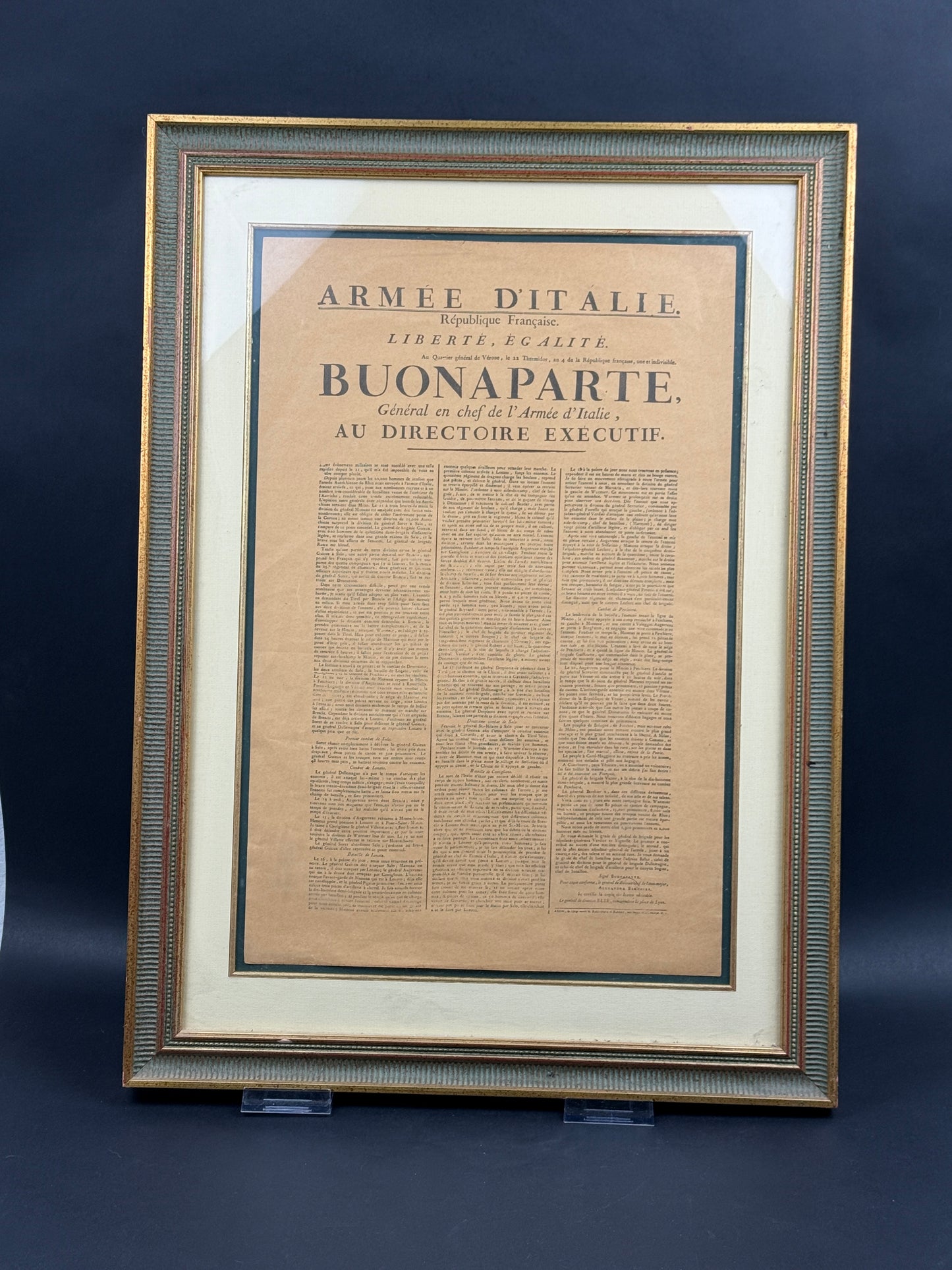 Buonaparte Général en chef de l'Armée d'Italie au Directoire exécutif