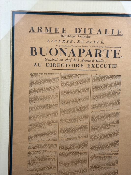 Buonaparte Général en chef de l'Armée d'Italie au Directoire exécutif