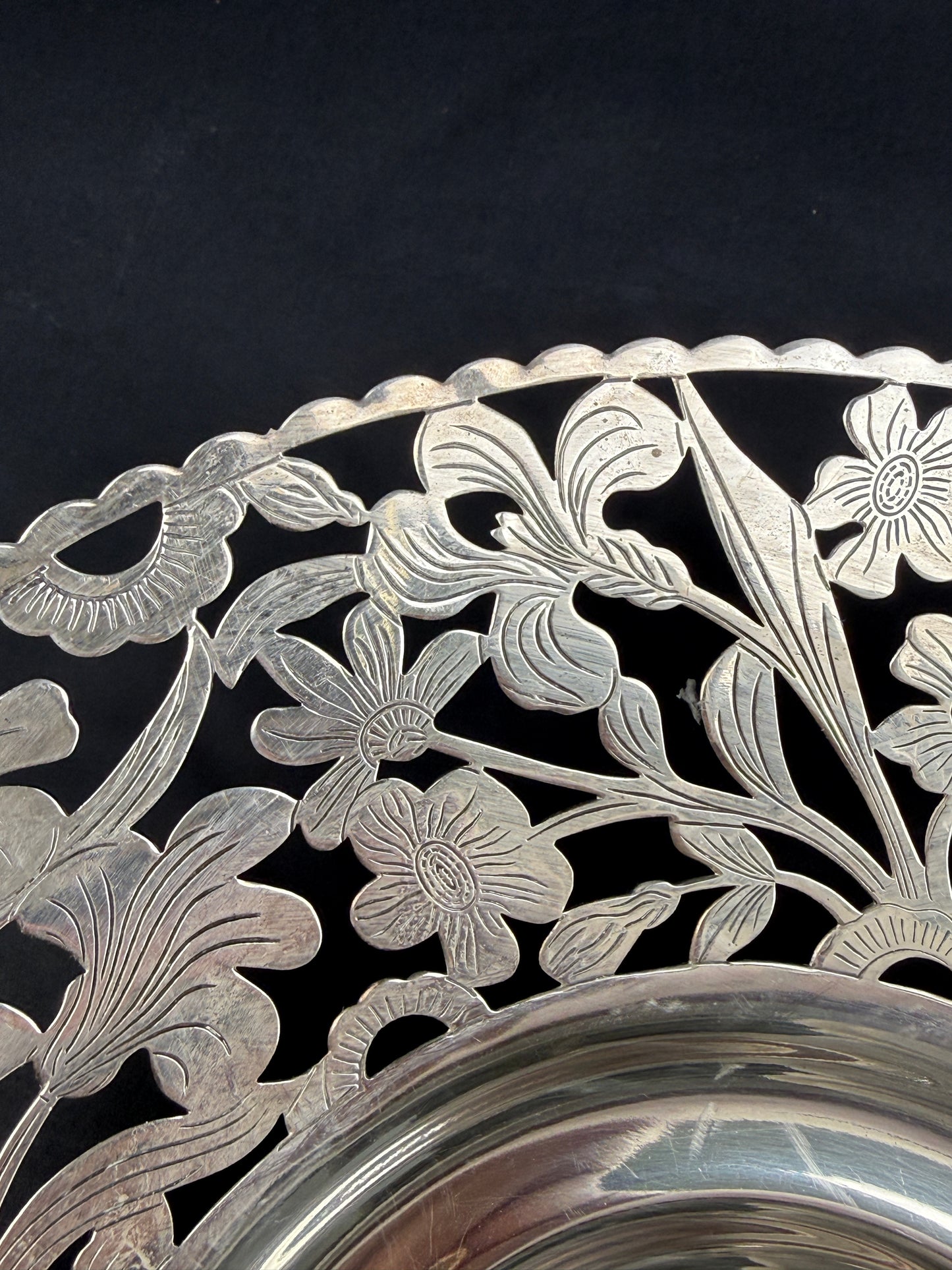 Compotier, coupe à fruits en métal argenté art nouveau