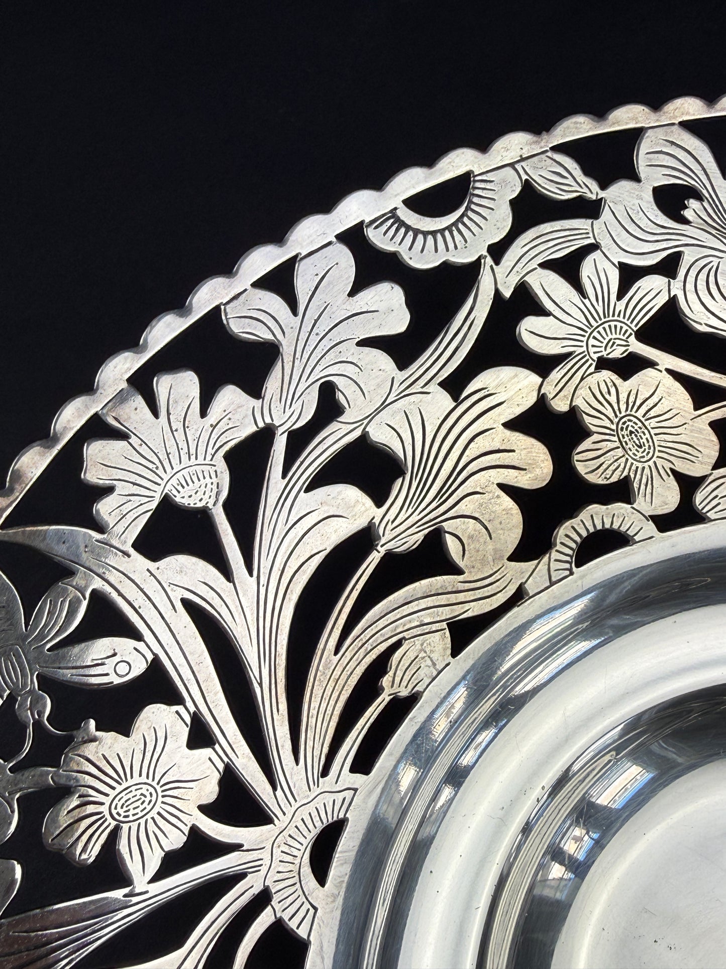 Compotier, coupe à fruits en métal argenté art nouveau