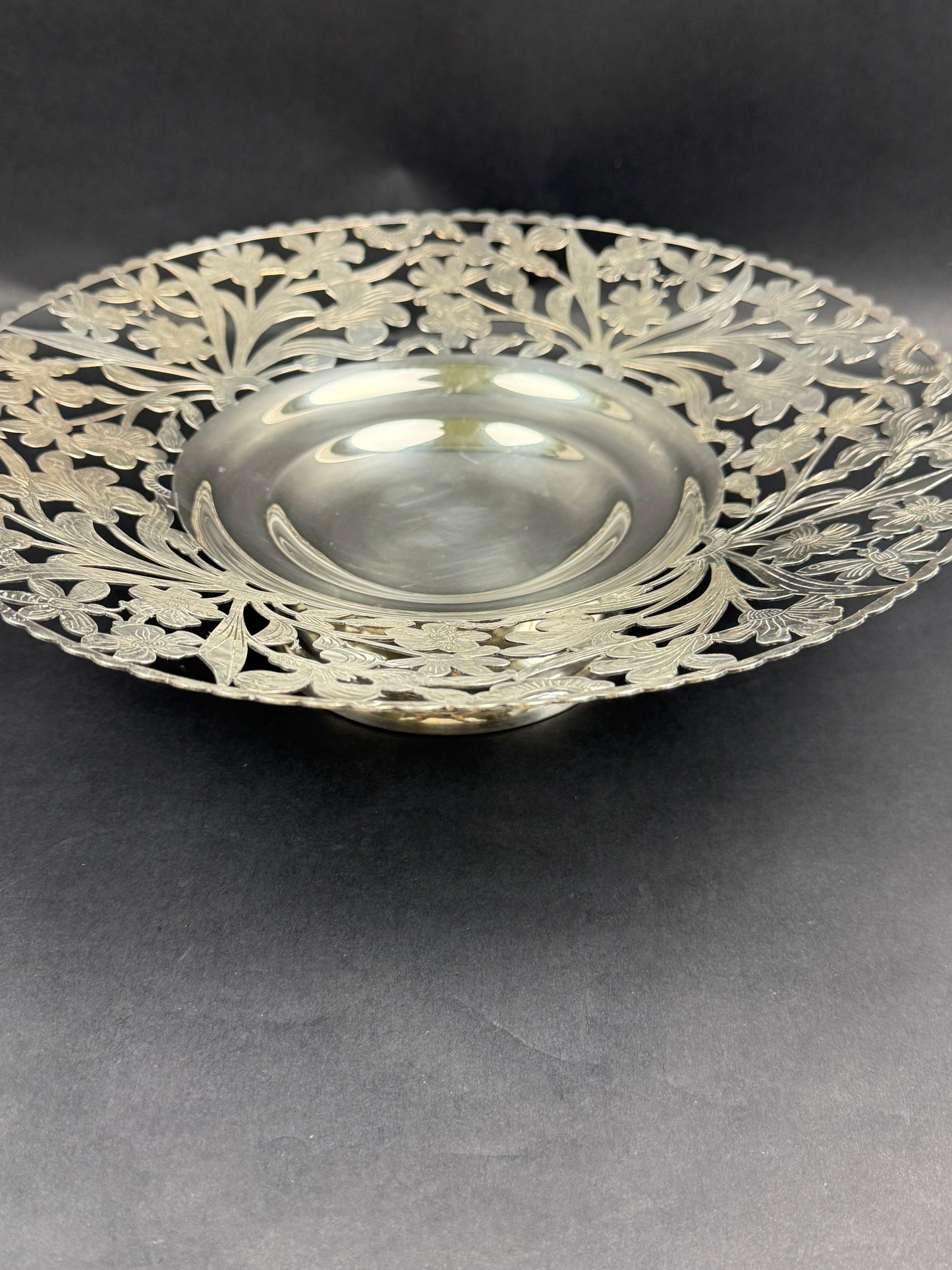 Compotier, coupe à fruits en métal argenté art nouveau