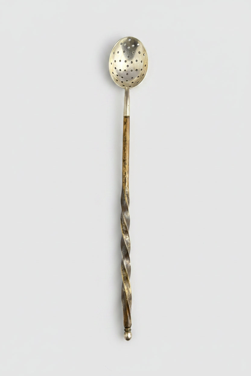 Cuillère à olives ou à glaçons, métal argenté et palissandre