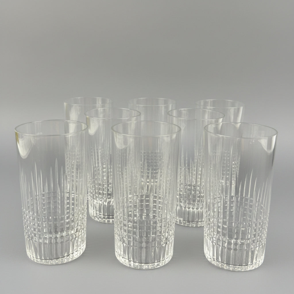 Baccarat, suite de 8 verres chopes, long-drink modèle Nancy